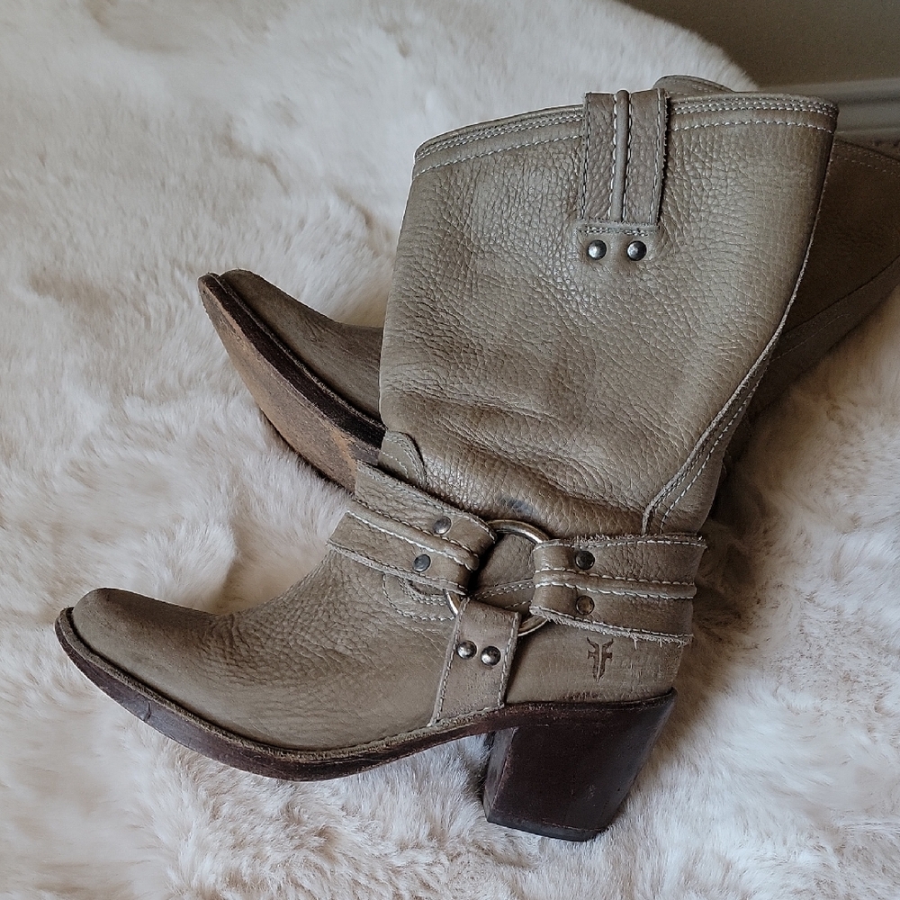 Frye Mid Calf Taupe Harness Boots